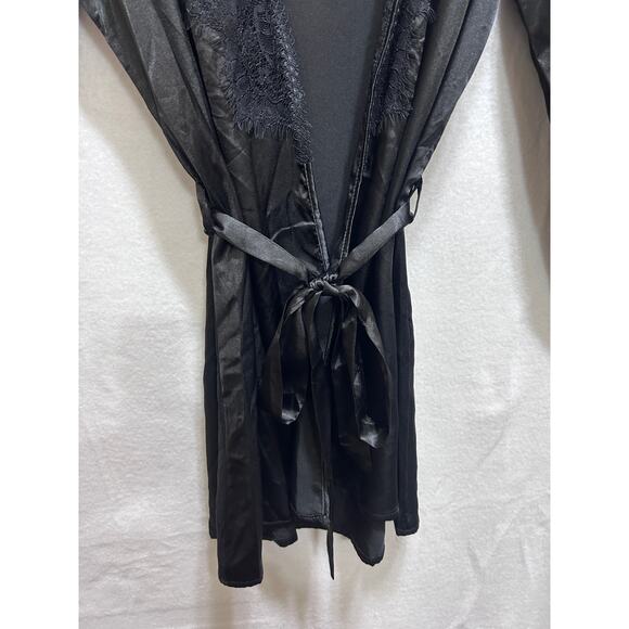 Seven 'till Midnight Black Robe O/S Satiny Lace Eyelash Wrap Intimate Feminine - Picture 4 of 6